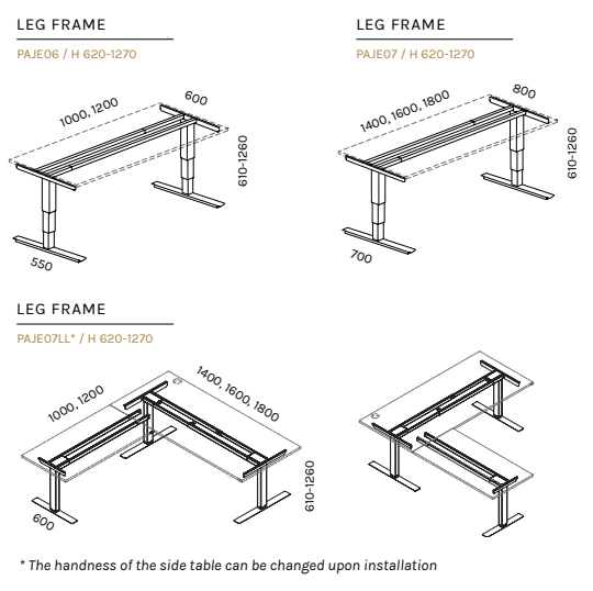 MEASUREMENTS (leg frames)